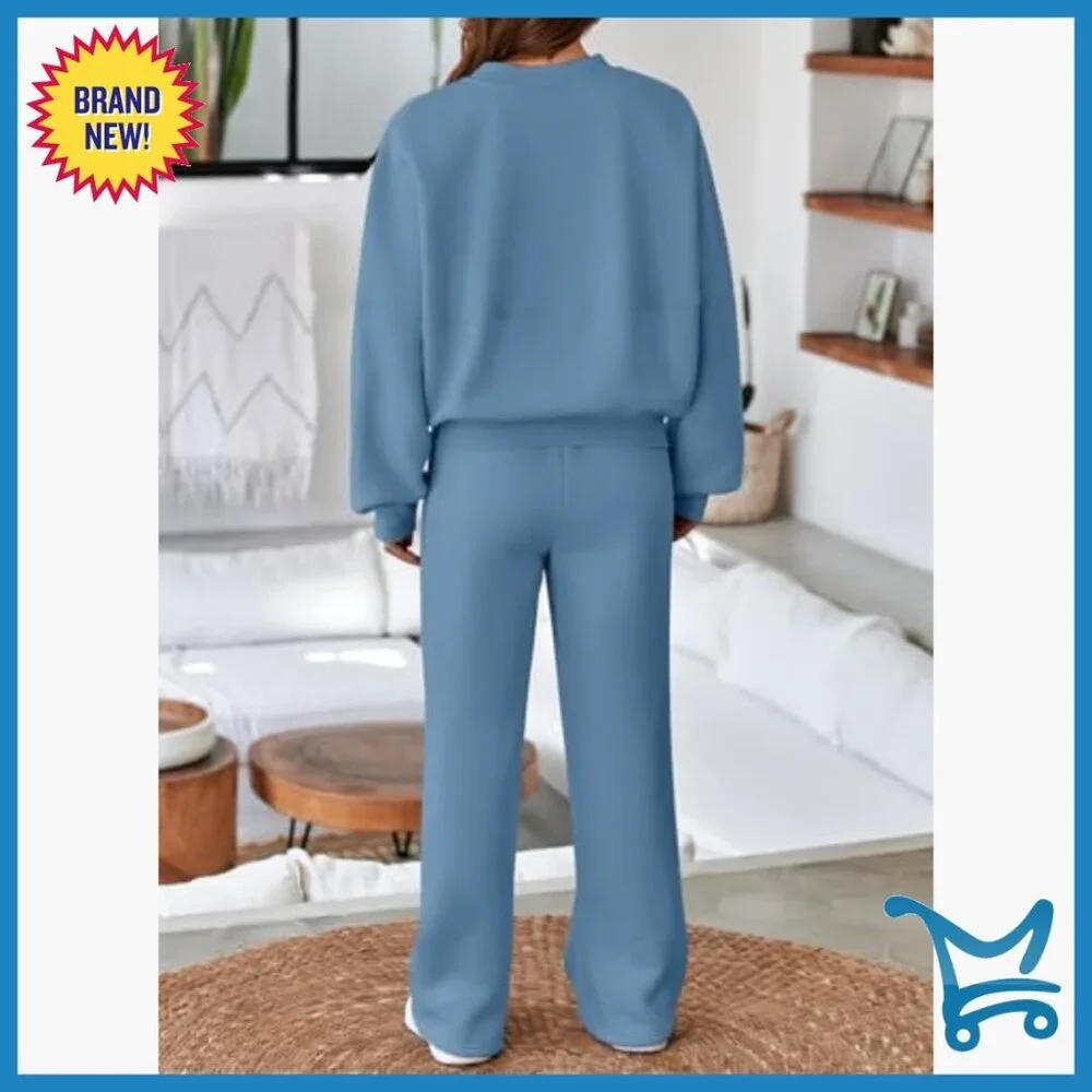 Oversized Fleece Sweatsuit Set Zip Up Hoodie Wide Leg Joggers
